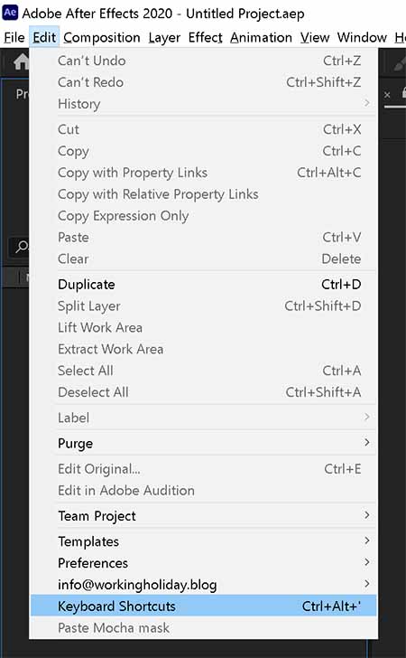 after effects keyboard shortcuts windows