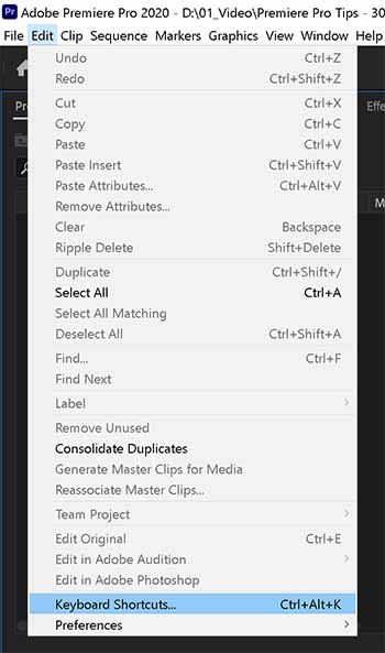 Step 01 - Open Keyboard Shortcuts in Premiere Pro