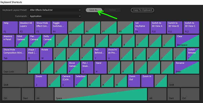 Step 02 - Save as Keyboard Shortcuts in After Effects