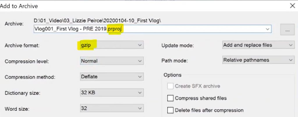 change to gzip and rename - downgrade Premiere Pro File