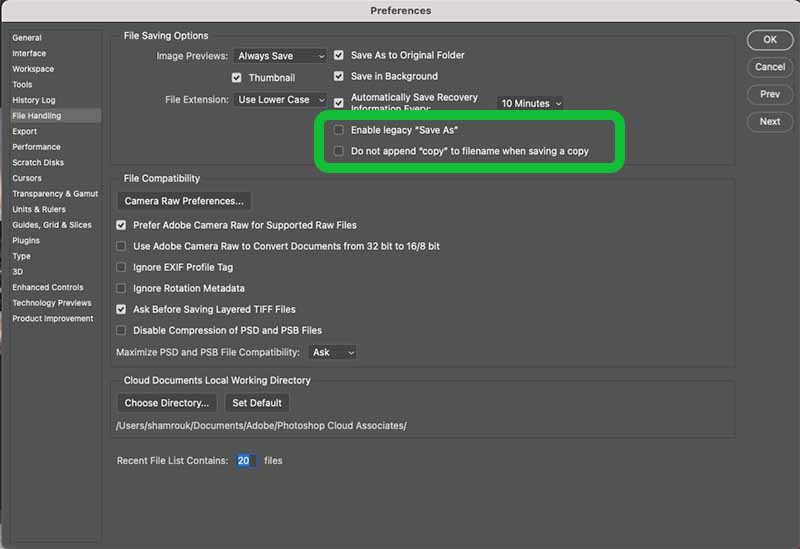 Photoshop Legacy Save As options