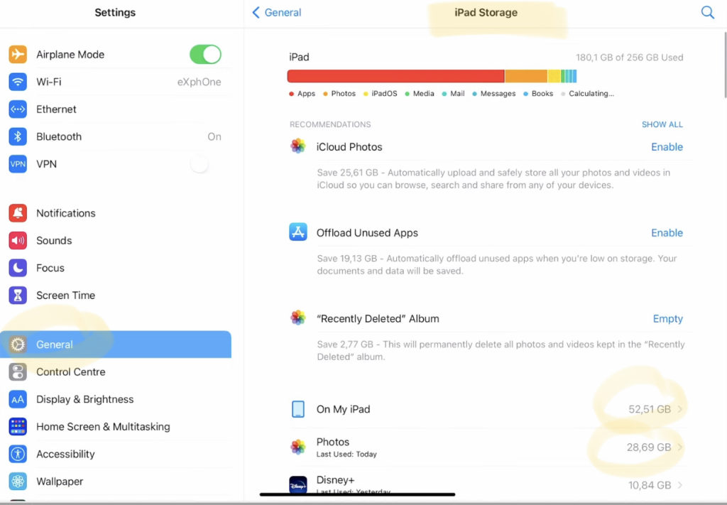 Check iPad Storage in Settings