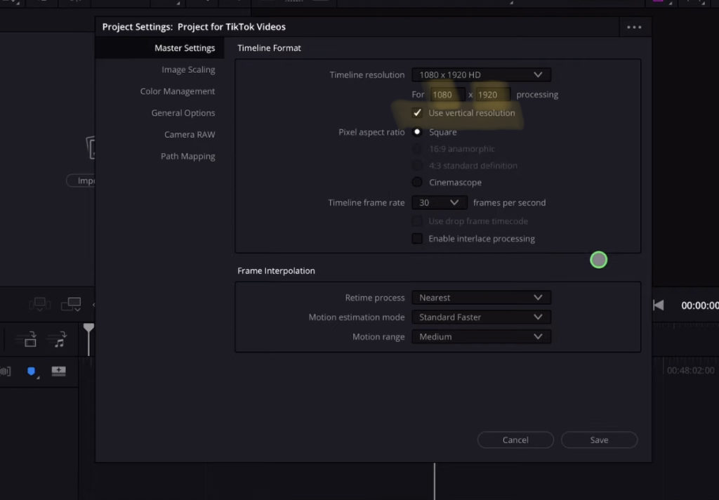 Change the Resolution to a Vertical Aspect Ratio