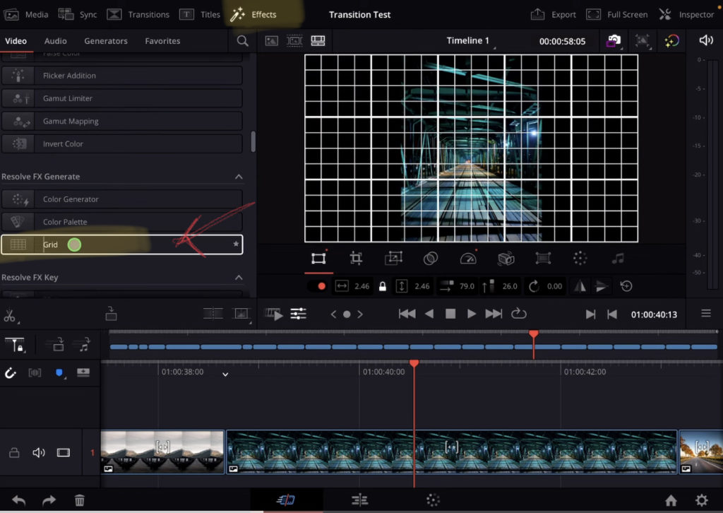 Add Grid Effect in DaVinci Resolve iPad