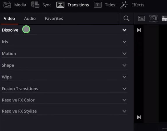 DaVinci Resolve iPad Video Transition Categories