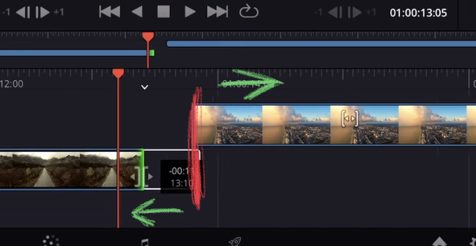To Apply a Transition in between two clips, both need space.