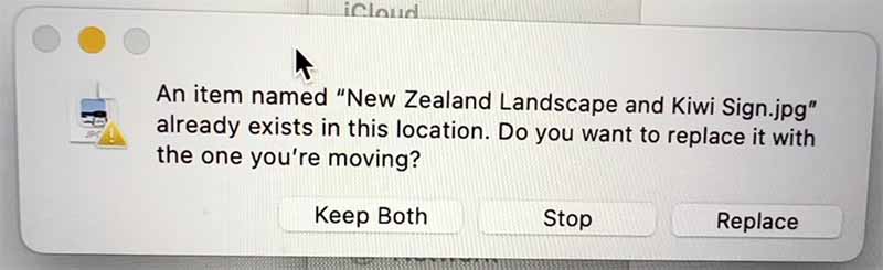 An item named “xy.jpg” already exists in this location. Do you want to replace it with the one you’re moving? - Keep Both Option