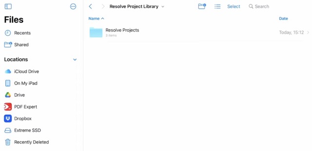 Go to the Folder where your DaVinci Resolve iPad Project Library is located.
