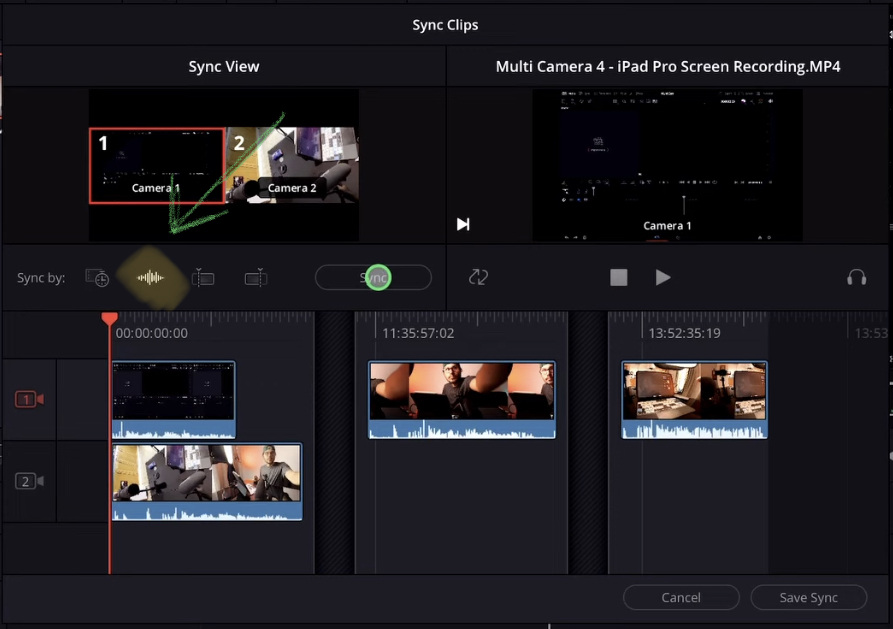 Using waveform to sync clips for Multicam use.