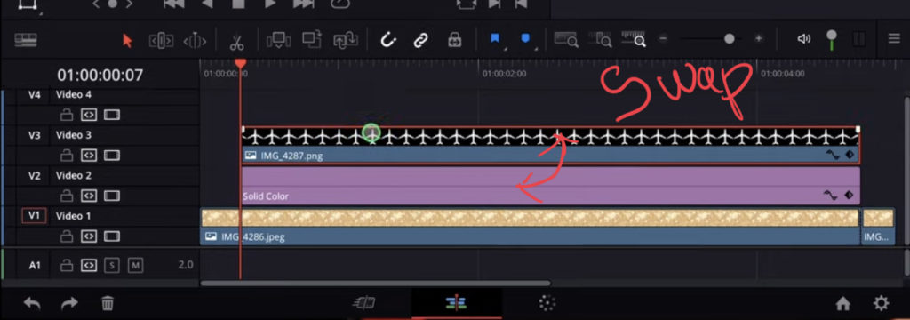 Swap the two Clips, so the red line will be under the airplane