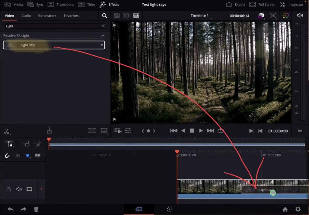 Drag & Drop the Light Rays Effect onto the Clip