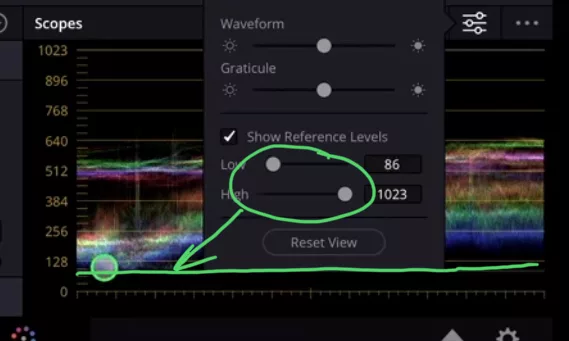 You will get tow reference lines and with the Low and High sliders you can position the Reference Lines in the Scope.