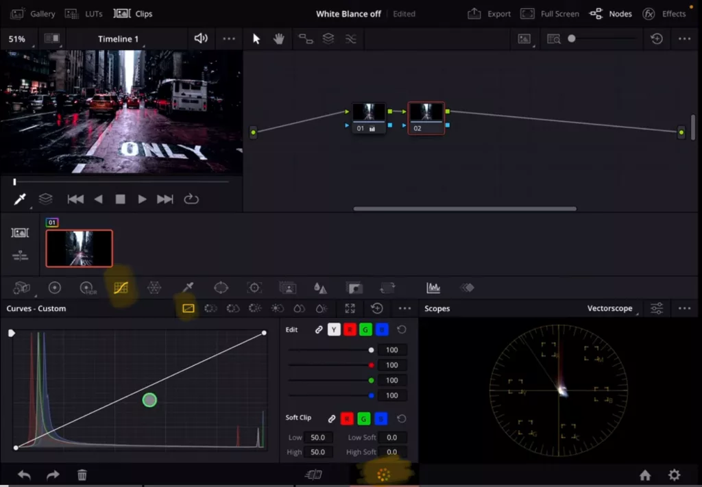 Open the curves in the Color Page of DaVinci Resolve for the iPad.