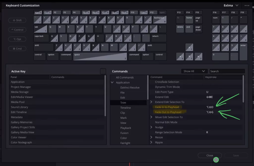 Open the Shortcuts Menu (Option + Command + K) and search for “Fade In to Playhead” and “Fade Out to Playhead”. Make sure they have the default Shortcuts or give them your own.