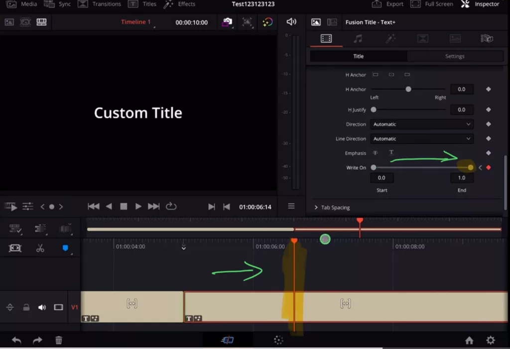 Move the Playhead to the Position on the Timeline where the Text Animation should be finished. And bring the Slider all the way to the Right. Done. You just created your first Write On animation in DaVinci Resolve for iPad.