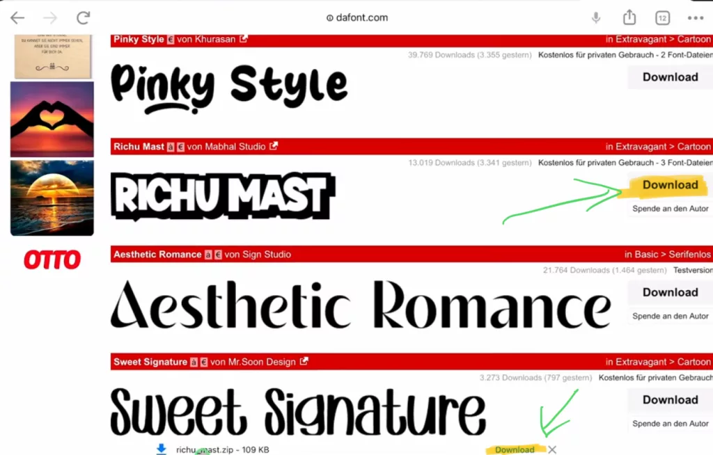 For this example i will download the Font called “RICHU MAST”.