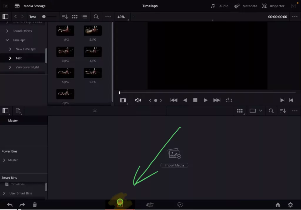 In order to create Timelapse we need the MEDIA PAGE of DaVinci Resolve for iPad.