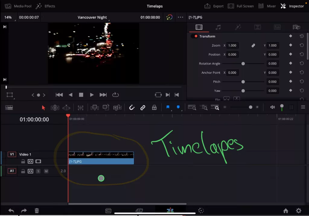 In your CUT PAGE or EDIT PAGE you will see now the one Timelapse clip.