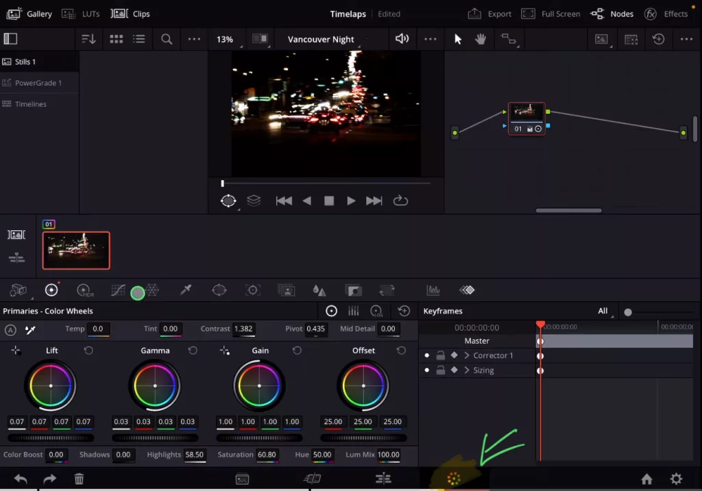 Before we export that Timelapse change your color correction now. Because now you still have the most pixel information about your images.