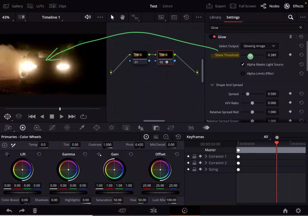 With the “Shine Treshhold” slider you can increase the light source to make it brighter.