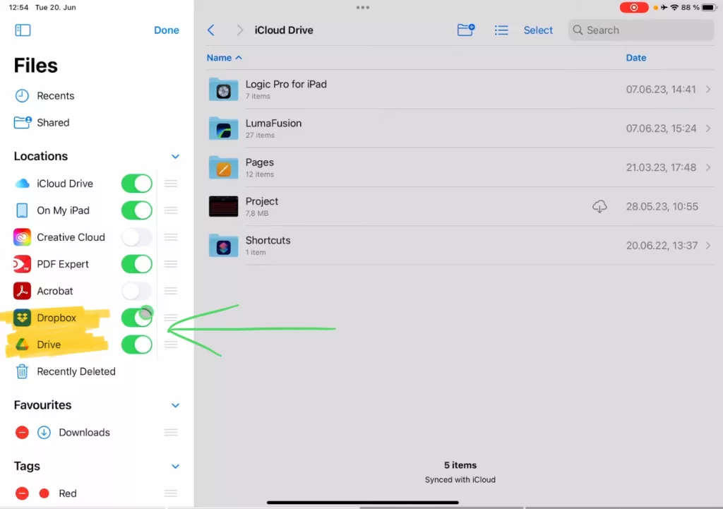Now you can toggle Google Drive and DropBox on.