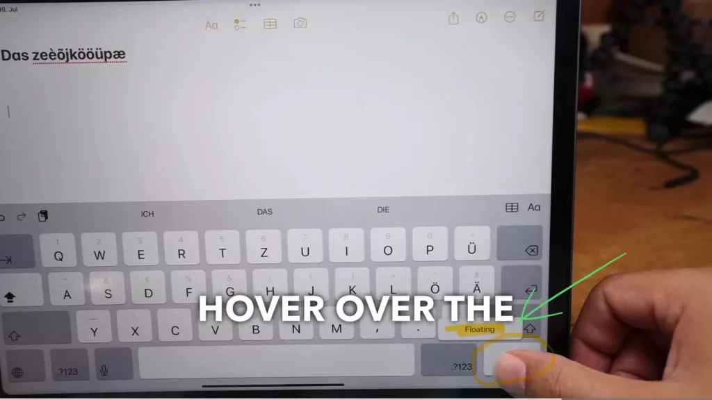 Change the keyboard size to a hover keyboard. Longer press on the bottom right key and select floating.