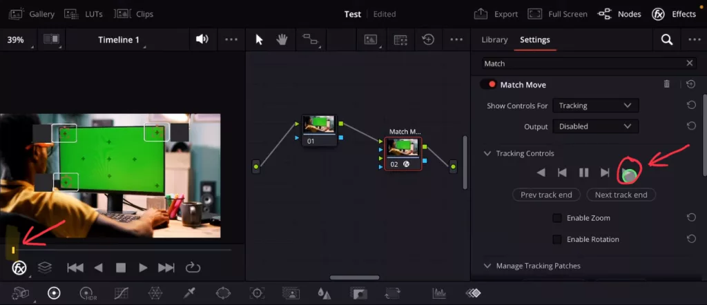 Tracking: Because the playhead position of our clips was at the beginning we only have to track forward. So click under the Tracking Controls the icon for “Tracking Forward”.