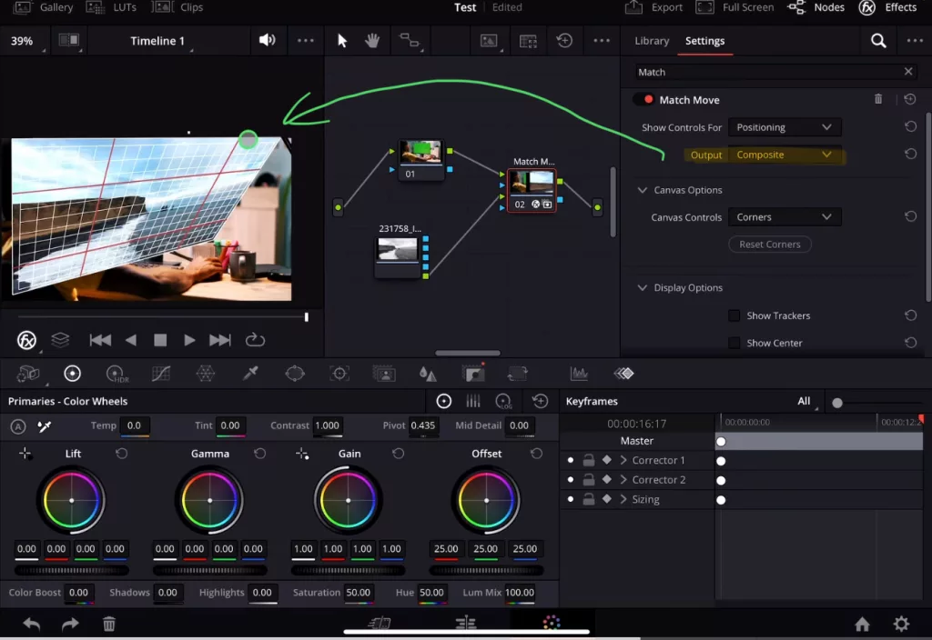 Btw. If you prefer to see your clip and the grid at the same time, you have to change the Output back to “Composite”. After we created the Grid this setting jumped back to Disable.