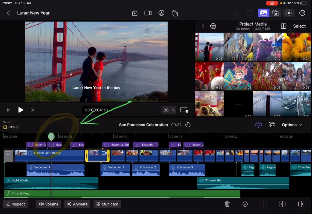 Use the Shortcut “Shift + S” to turn the Audio Skimming in FCP for iPad ON or OFF.