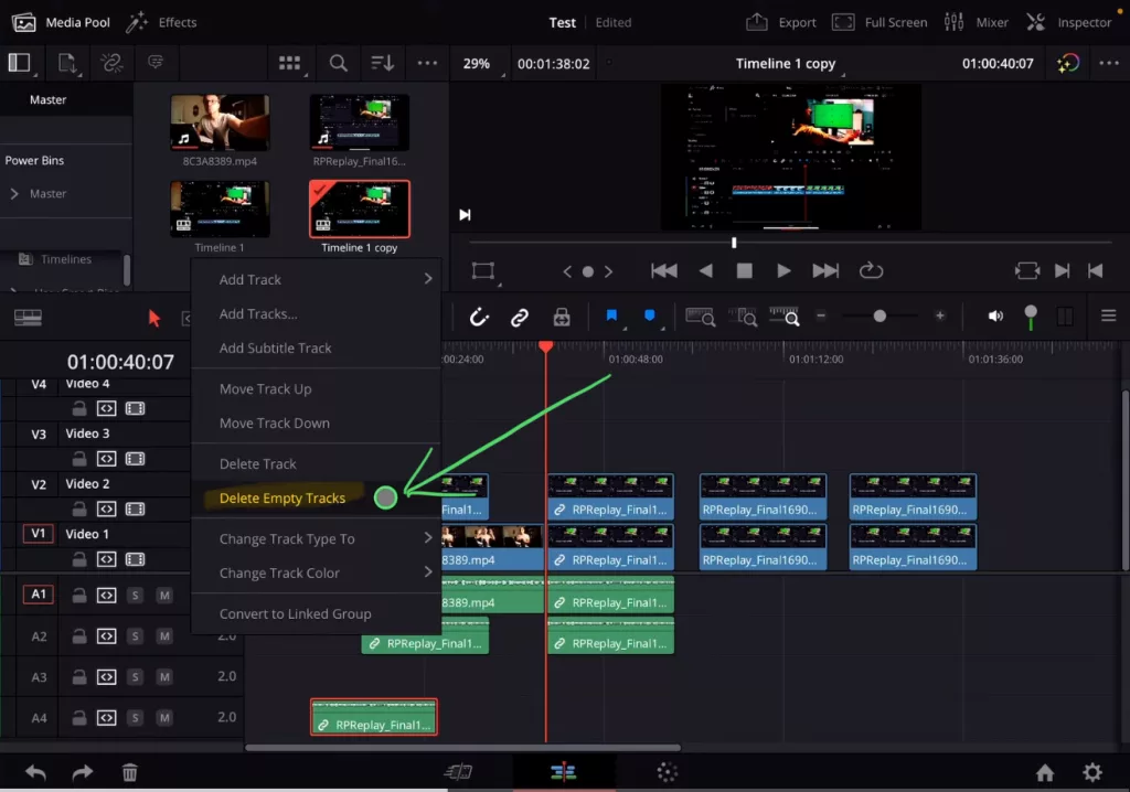 Right Click (longer press with Apple Pencil) anywhere in the Tracks Overview and select “Delete Empty Tracks”.