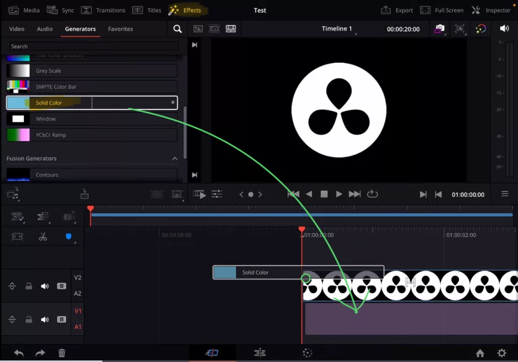 Under Effects search for the Solid Color Effect and Drag it under your clip in the Timeline.