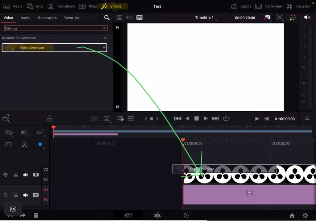 To change the Logo Color search for the “Color Generator” Effect and drag & drop it to the Logo Clip.