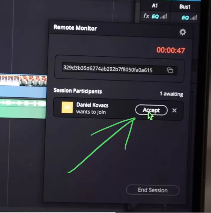 On your Desktop DaVinci Resolve you will see that there is a Device trying to connect. Simply Accept and the Session beginns.