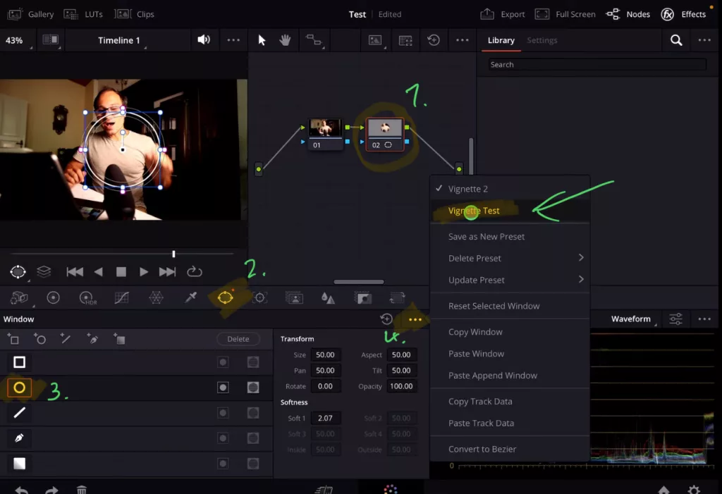 To apply a Window Preset, create a new node and add the window standard shape. Then click on the three dots and select the preset from the top you wish to apply.