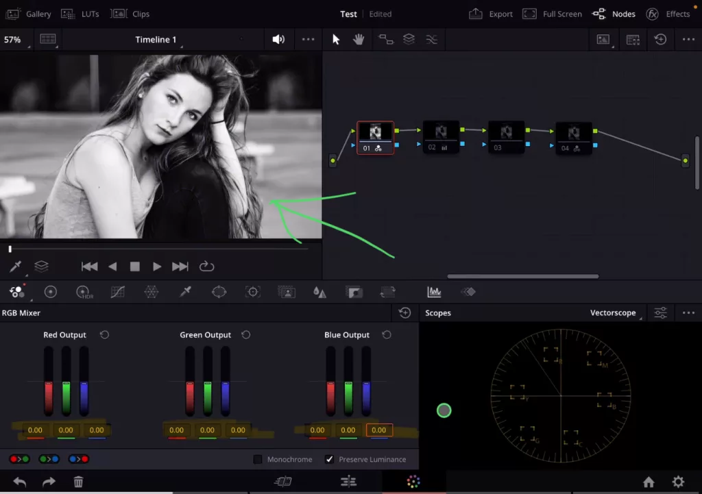 If i decrease the values of all color channels to zero, we get a desaturated black and white image.