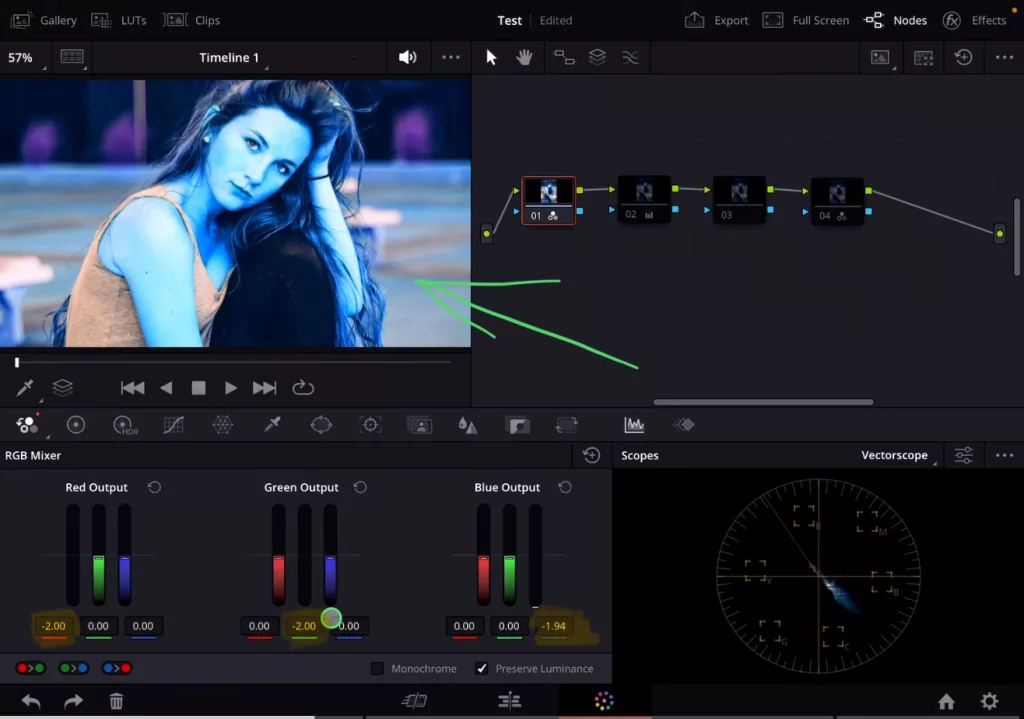 If we decrease the three channels to -2 we get a negative balanced image.