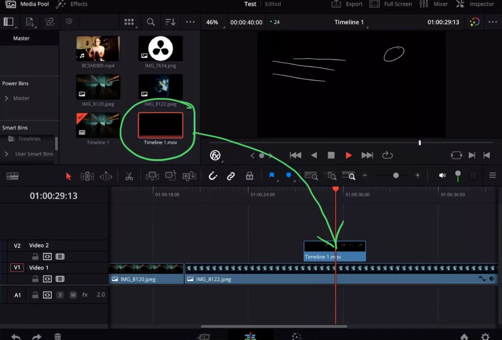 Bring the Animation with the Black Background into DaVinci Resolve iPad and places it into the Timeline.