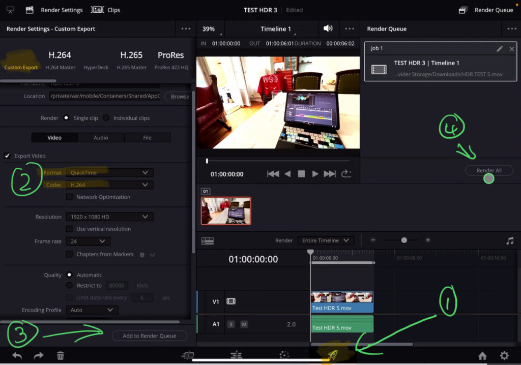 Deliver (export) Settings for a HDR Video.