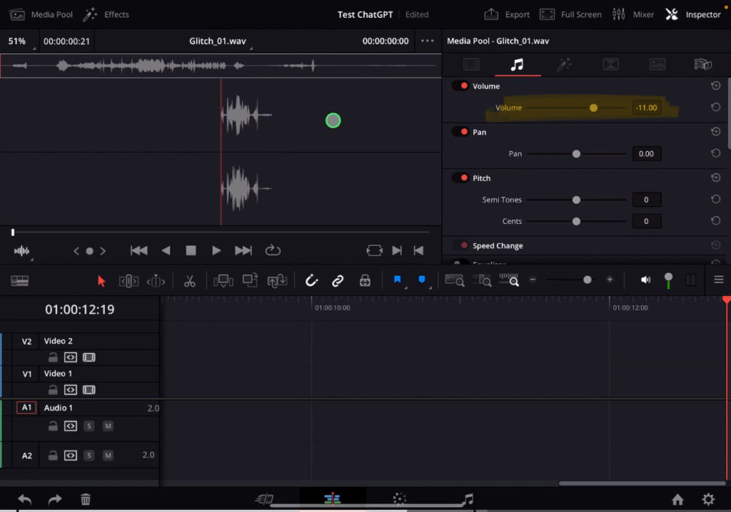 Do your volume changes here before you bring the clip into the timeline.