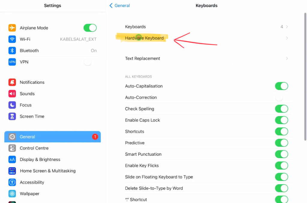 Open the “Hardware Keyboard” settings.