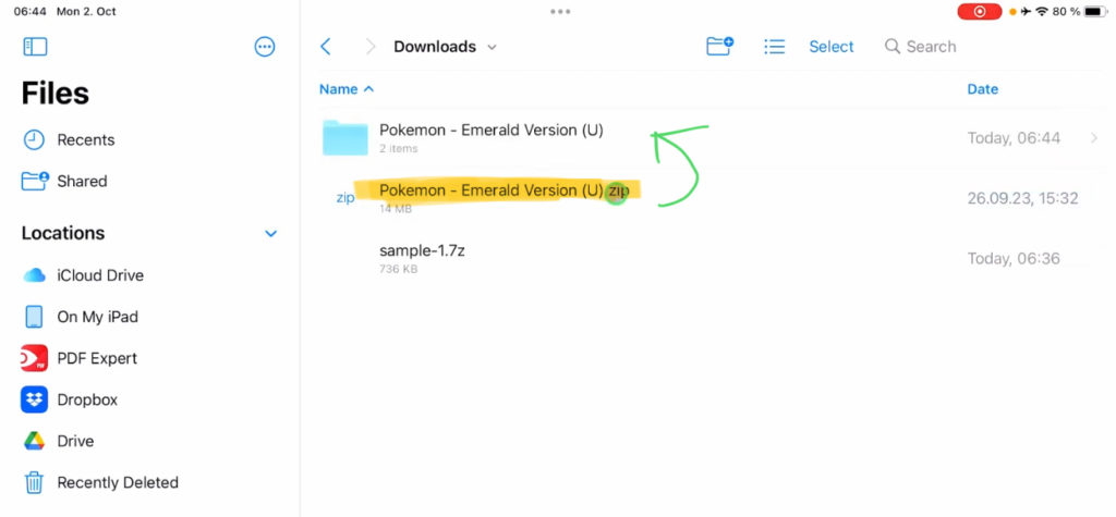 If you simply click on a ZIP File in the Files App it will start extracting the ZIP File to the same location and create a Folder with the same name.