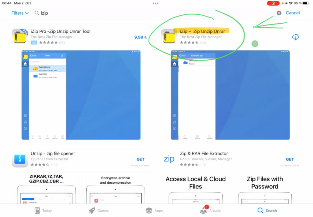 For iPad and iPhone there is a FREE App (you don’t even need the paid App) that can handle ZIP, 7zip and RAR Files. It’s called “íZIP - Zip Unzip Unrar”.