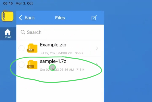 You will see all the files inside the iZip Folder. Click on the 7Zip or RAR File you want to extract.