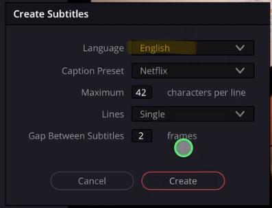 Select your preferred language for the subtitles and create.