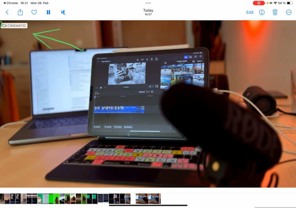 When we now preview the just send Video on the iPad we also see the “Cinematic” Icon.