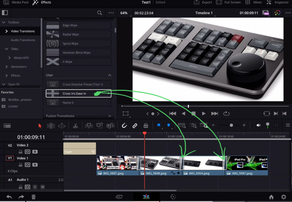 Now we can apply this Transition Presets to the other cuts in our edit and the transition will have the exact same settings.