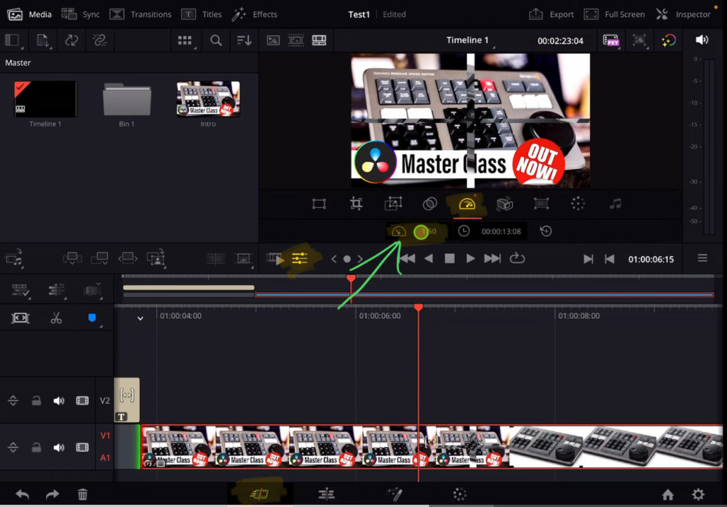 Btw. To change the clips speed and work with compound clips, that even works in the CUT PAGE. At the moment you can not create compound clips from the CUT PAGE. That’s why we had to create the Compound Clip from the EDIT PAGE.