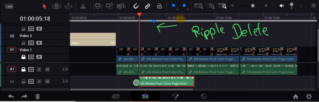 After the Ripple Delete Track 1 stays where it was (as we intended to do) but when you look at the Timeline Marker, it got moved to the left as well. But what if that Marker should stay on the same position?