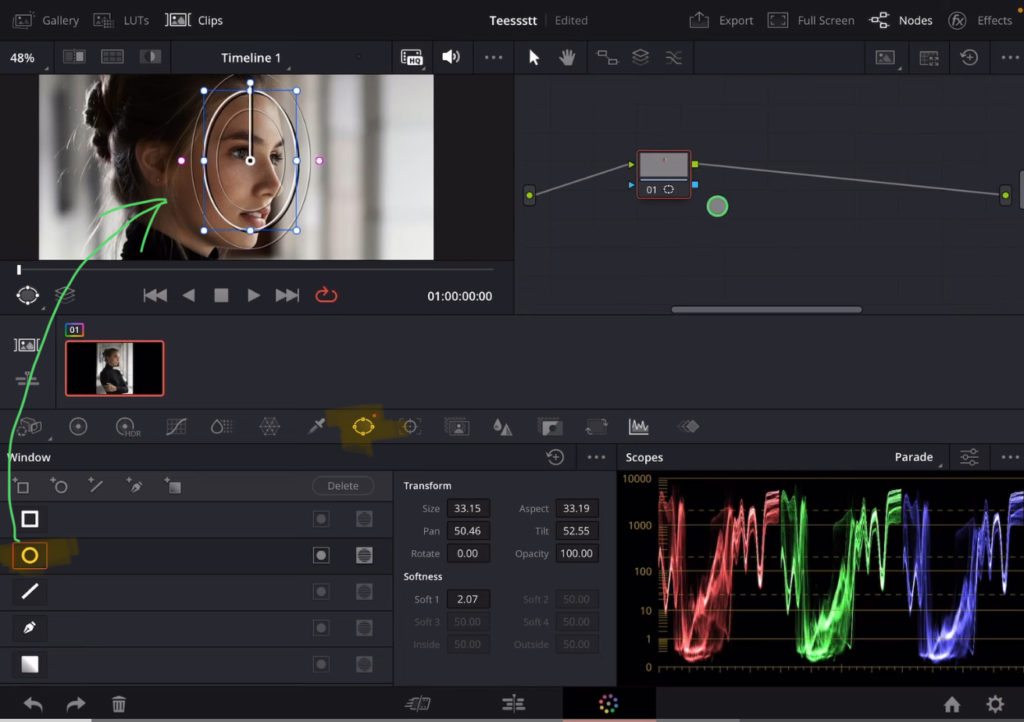 If you want that your color changes only apply to a specific area of the clip, you can use windows.