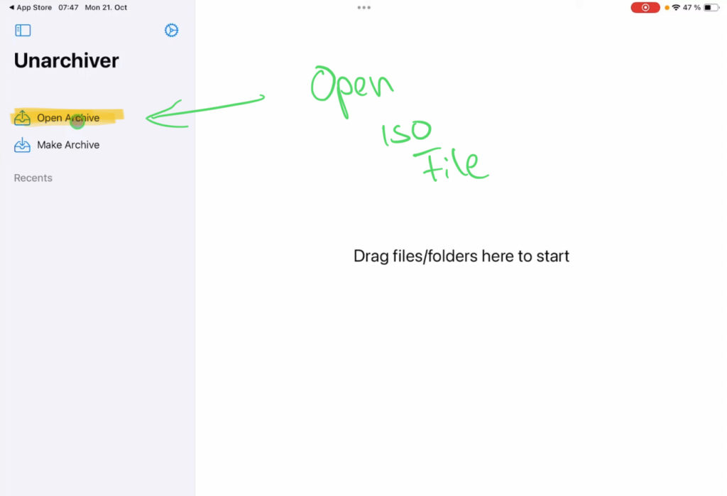 When you open Unarchiver you have two options. You can open an ISO File or Create an ISO File.